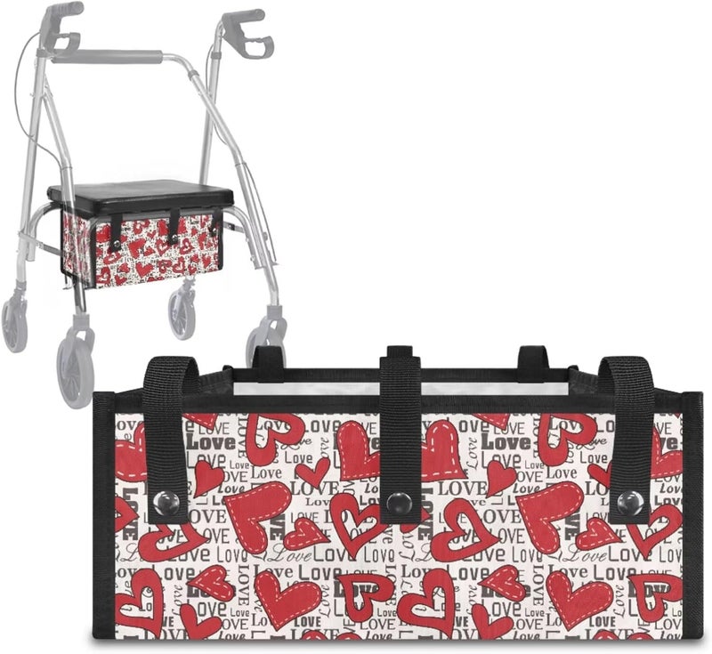 LedBack Red Hearts Cushion Walkers Accessories Sets for Valentines Day Walker Seat Backrest Covers Replacement Storage Bag for Rollator Seat & Roller Bar Covers - Image 3